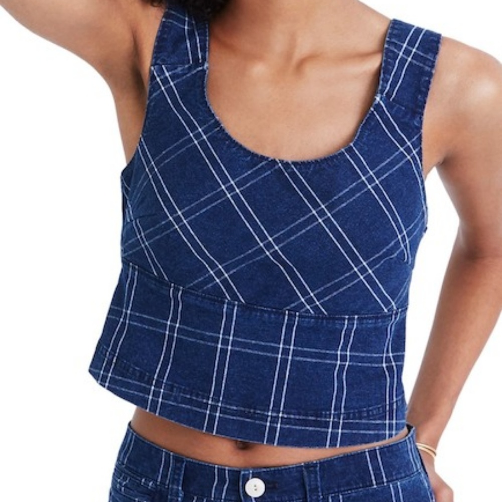 Madewell Windowpane Structured Crop Top 6 8 - Picture 2 of 6